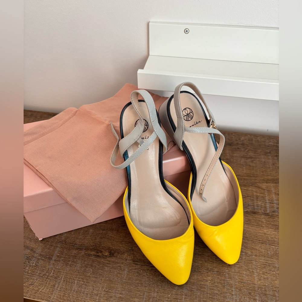 Yellow and Gray Genuine Leather Shoes